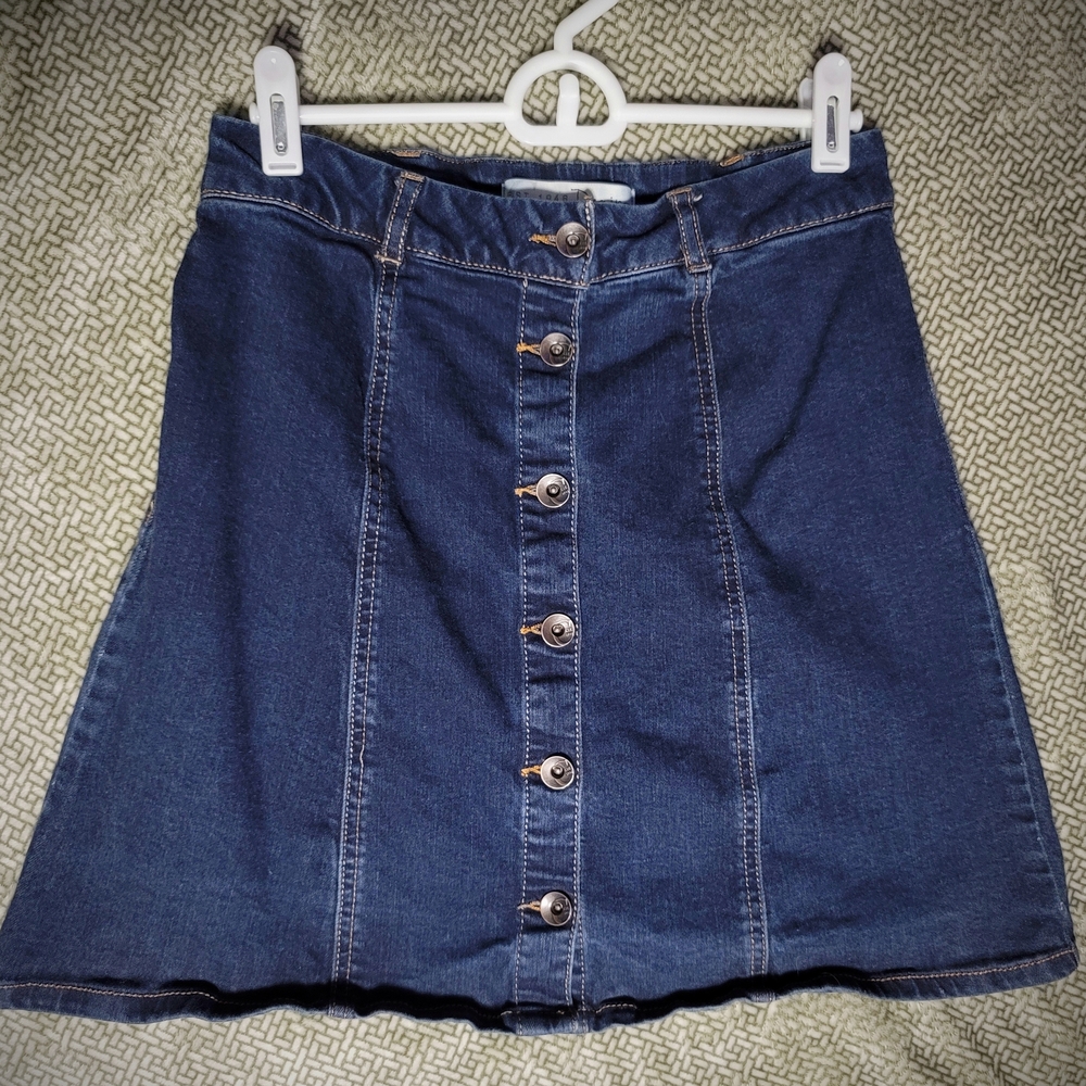 Denim Button-Front Skirt